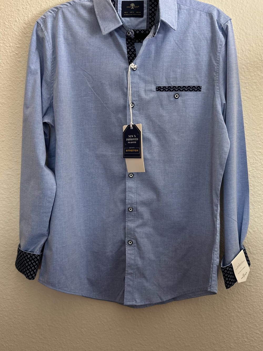 Men's Light Blue Dress Shirt with Navy Contrast Trim